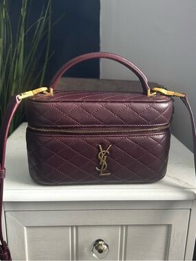 Saint Laurent Quilted Leather Vanity Bag in Burgundy with Gold Hardware
